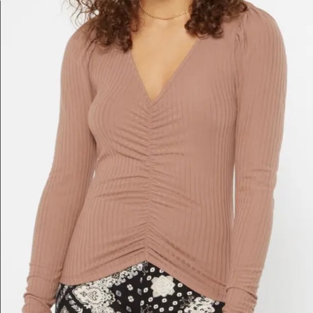 Brown Knit Puff Sleeve Top